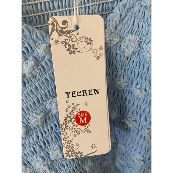 NWT Tecrew Women's Blue Chiffon Short Sleeve Dress - Medium - Picture 2 of 13